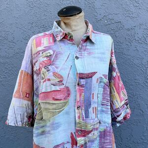 90s Men's Shirt Cotton Novelty Print Size Large